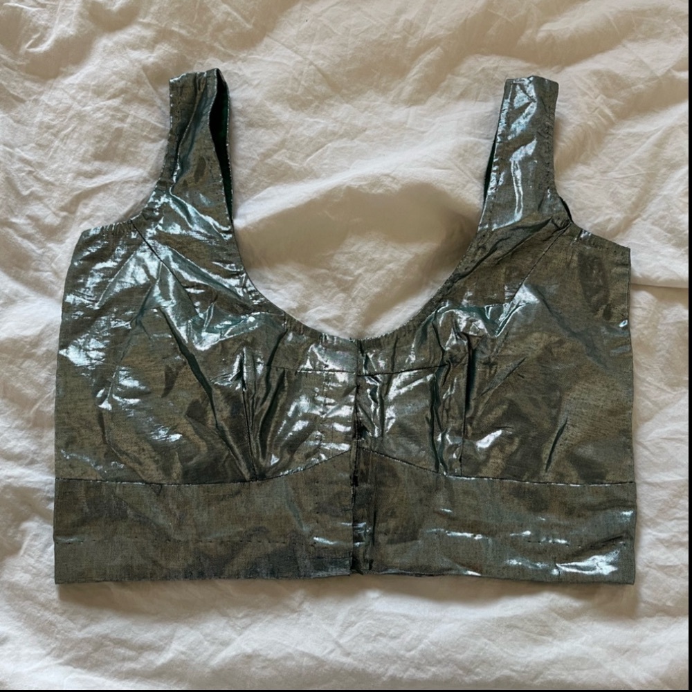New Green wd Silver metallic choli Indian Pakistani blouse for Sari & lehenga - Picture 4 of 4